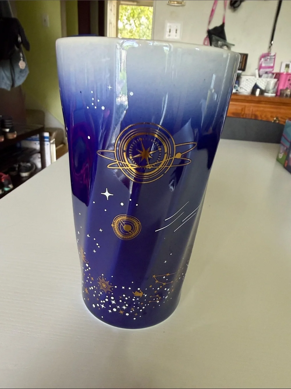 Galaxy Pagoda Travel Tumbler - Blue & Gold